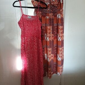 SHEIN Red Floral Maxi Dress & Orange Patterned Maxi Dress